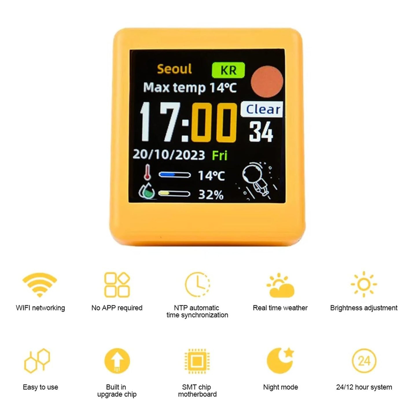 Smart Portable Clock WiFi Weather Station – Real-Time Temperature, Humidity & Weather Display